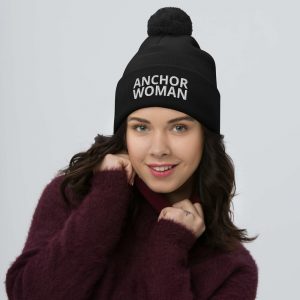 Anchor woman pom-pom beanie black