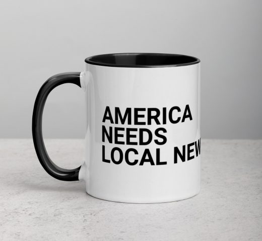 America Needs Local News Mug with Color Inside black